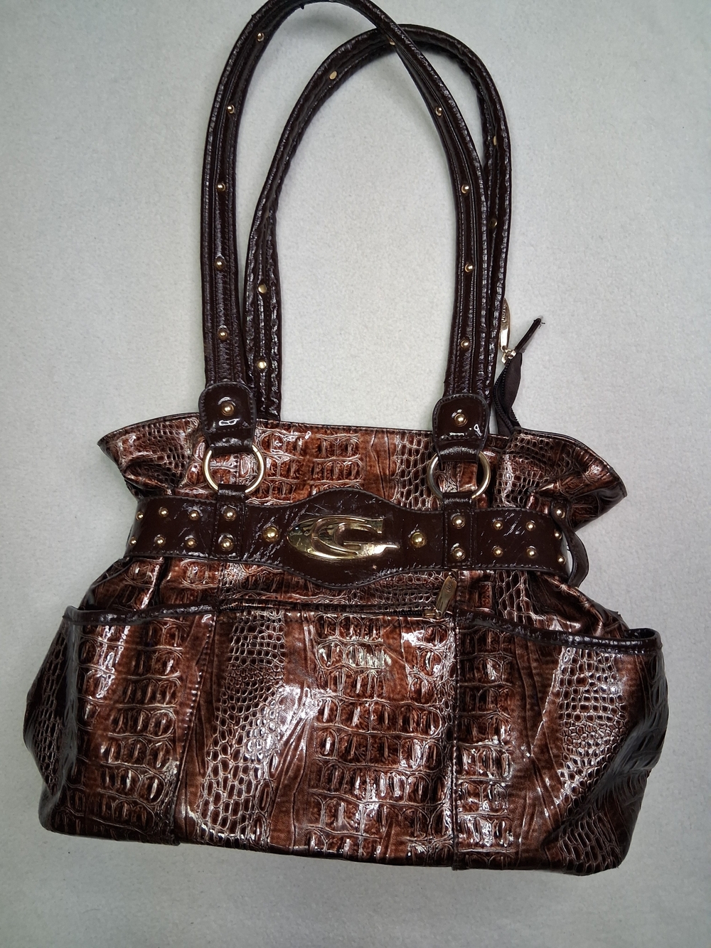 Vintage Carlo G Patent Croc Shoulder Bag
